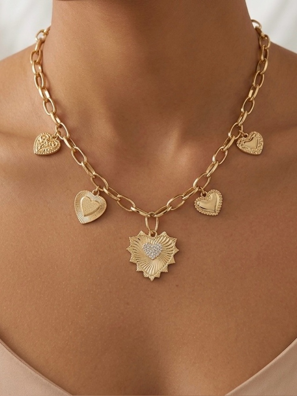 Gold Heart Charm Chain Necklace